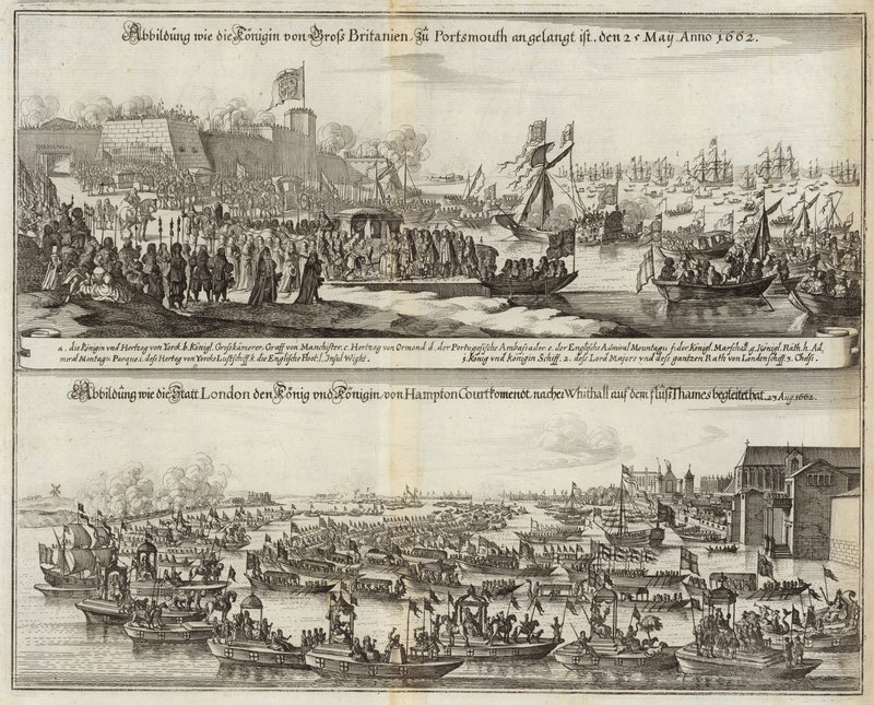 Multidões se reúnem para a realeza na Grã-Bretanha em 1662 de Mattaus the Younger Merian