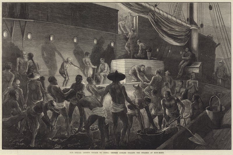 A viagem do nosso artista especial à China, Coolies chineses, coalhando o navio em Hong-Kong de Matthew White Ridley