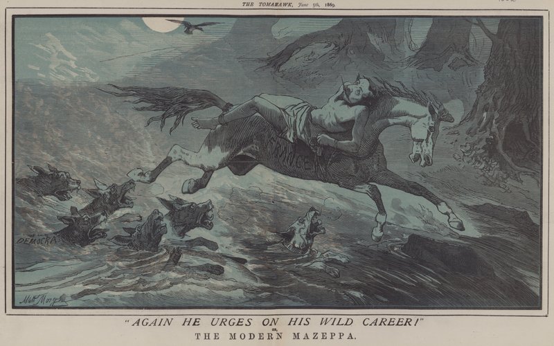 Mais uma vez, Ele Insta na Sua Carreira Selvagem! ou, A Mazeppa Moderna (cor litho) de Matthew