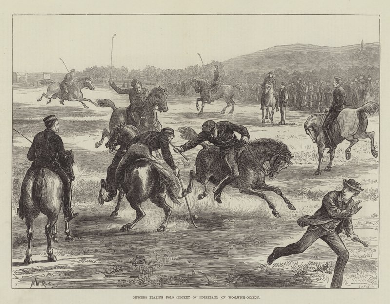Os oficiais que jogam o polo (hóquei a cavalo) em Woolwich-Comum de Matthew White Ridley