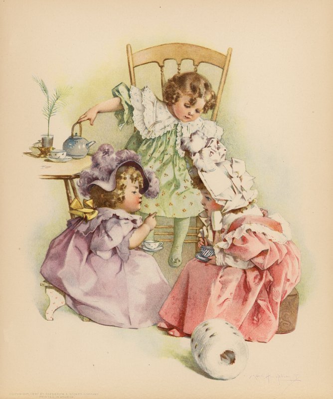 Chá e Fofocas (lito colorido) de Maud Humphrey