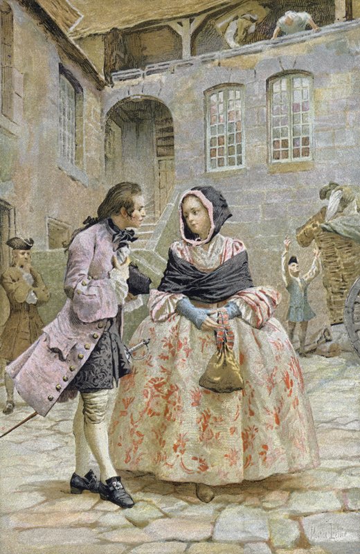Primeiro encontro entre o Chevalier des Grieux e Manon de Maurice Leloir