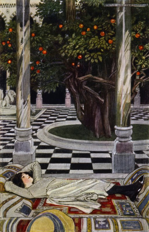 Visita a Bagdad: No campo de Forecourt (cor litho) de Maurice (after) Greiffenhagen