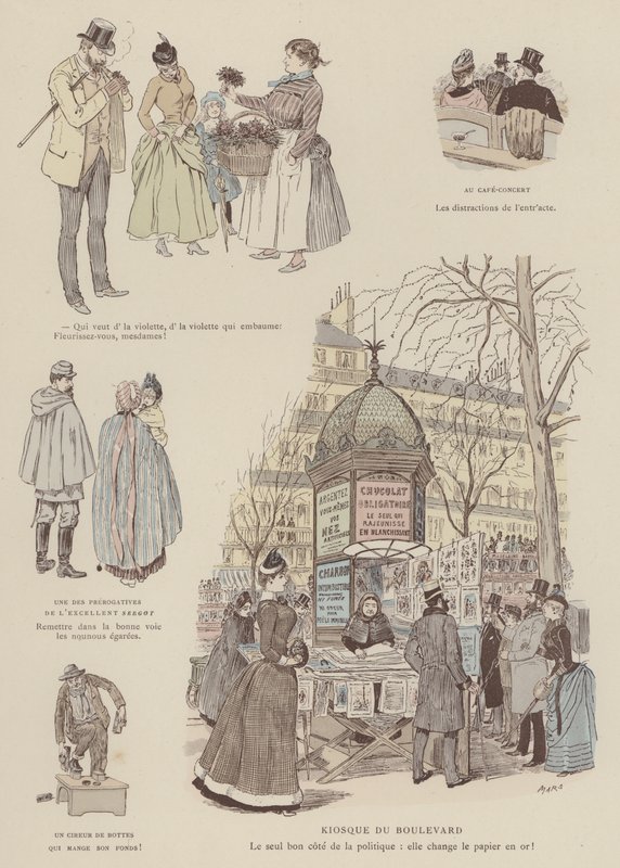 Ilustração para Paris Brillant (cor litho) de Maurice Charles Mathieu Bonvoisin
