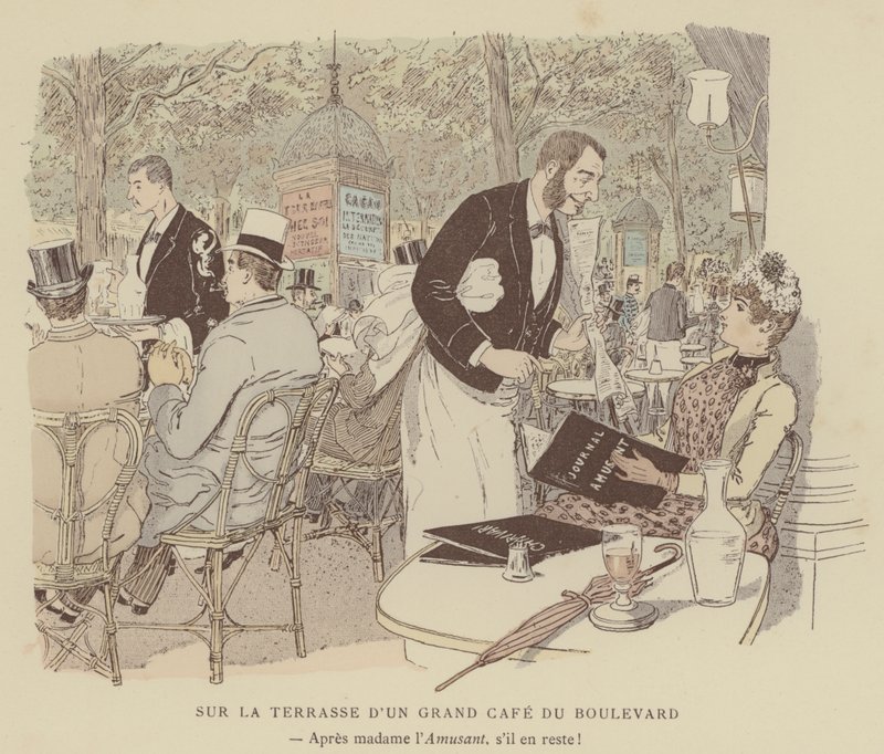 Ilustração para Paris Brillant (cor litho) de Maurice Charles Mathieu Bonvoisin
