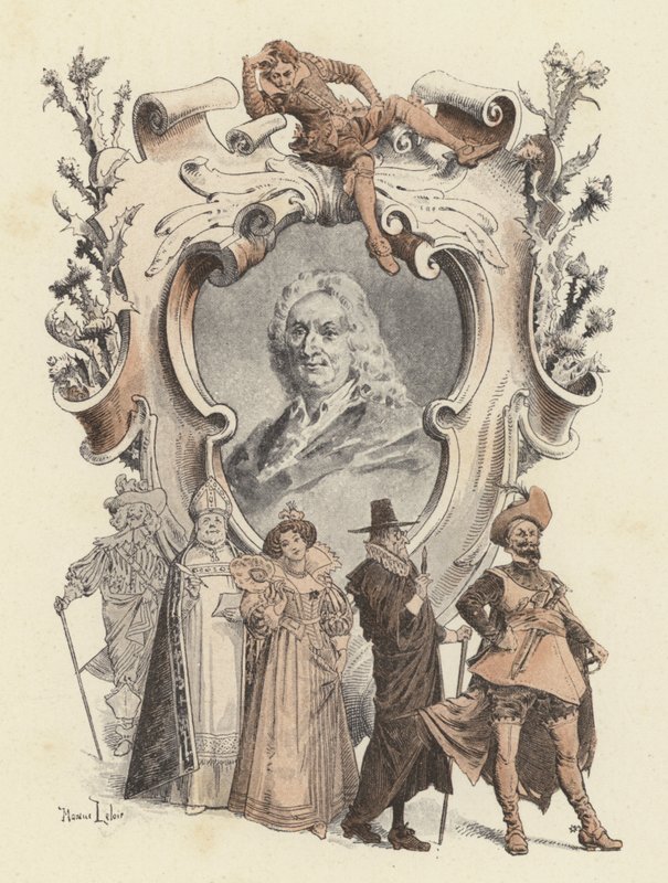 Alain-Rene Lesage, retrato (cor litho) de Maurice Leloir