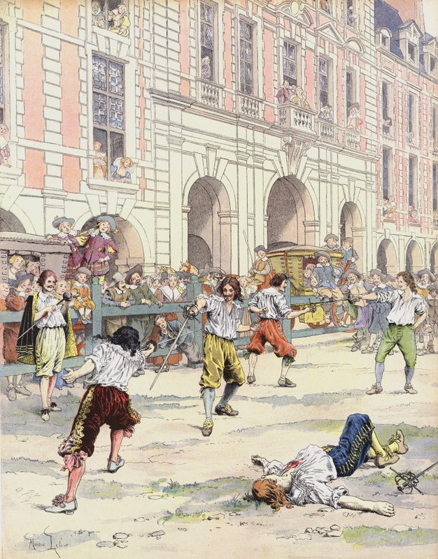 Boutteville e Beuvron lutam um duelo na Place Royale de Maurice Leloir