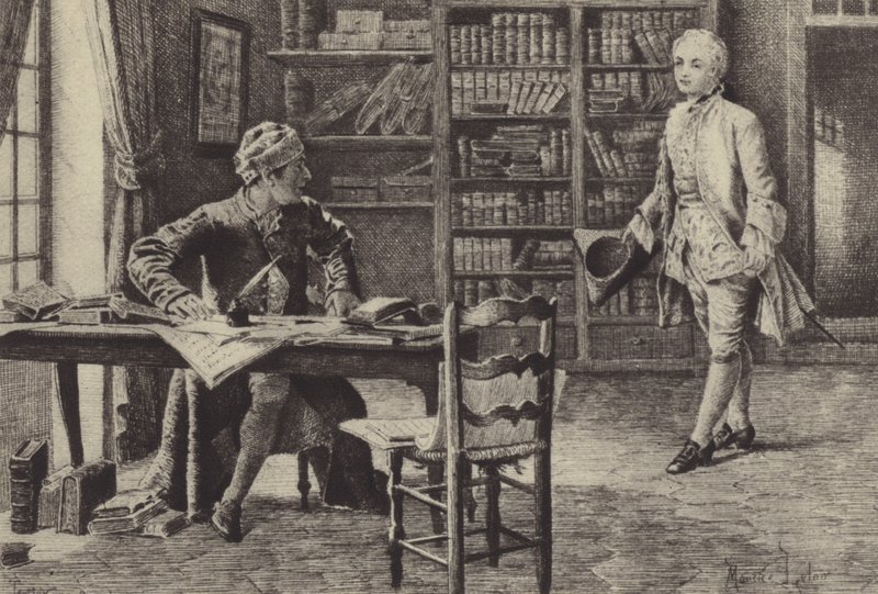Ilustração para o Livro IX de Les Confessions de Jean-Jacques Rousseau (gravura) de Maurice Leloir