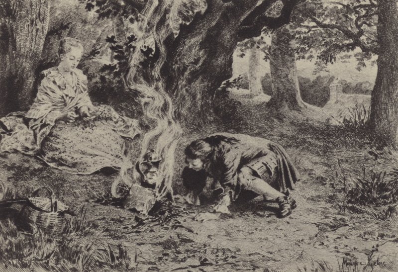 Ilustração para o Livro VI de Les Confessions de Jean-Jacques Rousseau (gravura) de Maurice Leloir