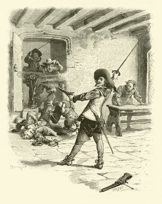Ilustração para Os Três Mosqueteiros (gravura) de Maurice Leloir