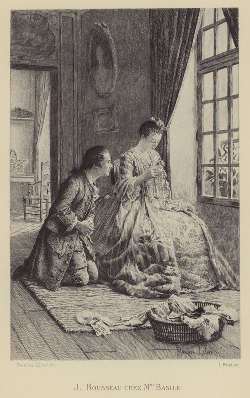 Jean-Jacques Rousseau na casa da Madame Basile (gravura) de Maurice Leloir