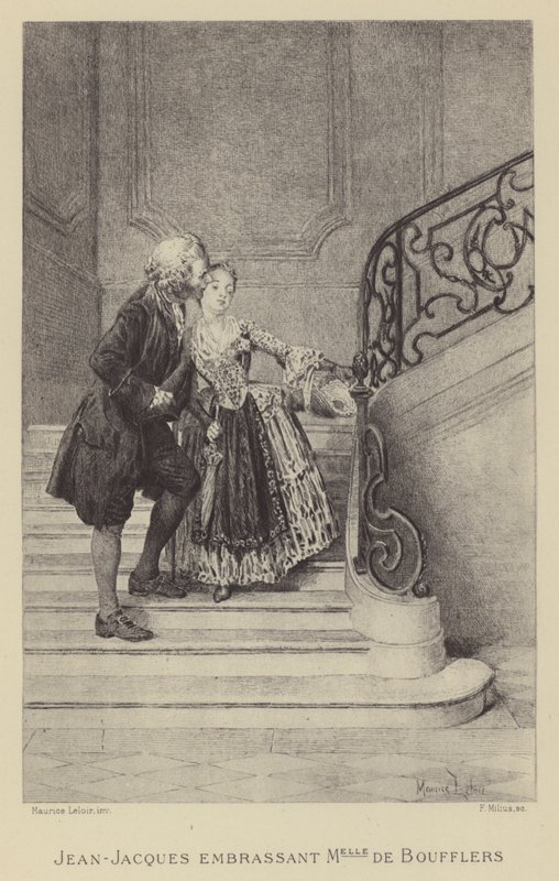 Jean-Jacques Rousseau beijando a Madame de Boufflers (gravura) de Maurice Leloir