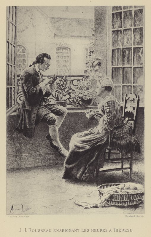 Jean-Jacques Rousseau ensinando as horas a Therese (gravura) de Maurice Leloir