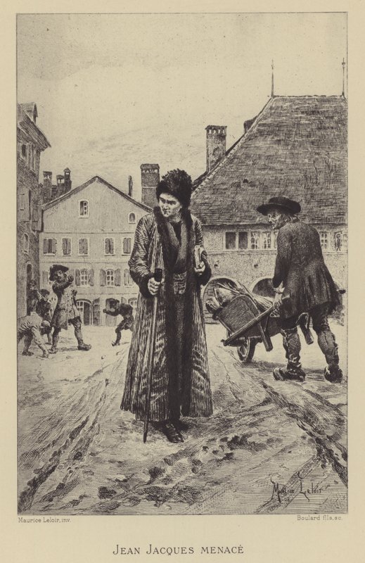 Jean-Jacques Rousseau ameaçado na rua (gravura) de Maurice Leloir