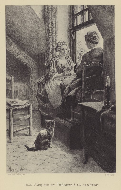 Jean-Jacques e Therese à janela (gravura) de Maurice Leloir