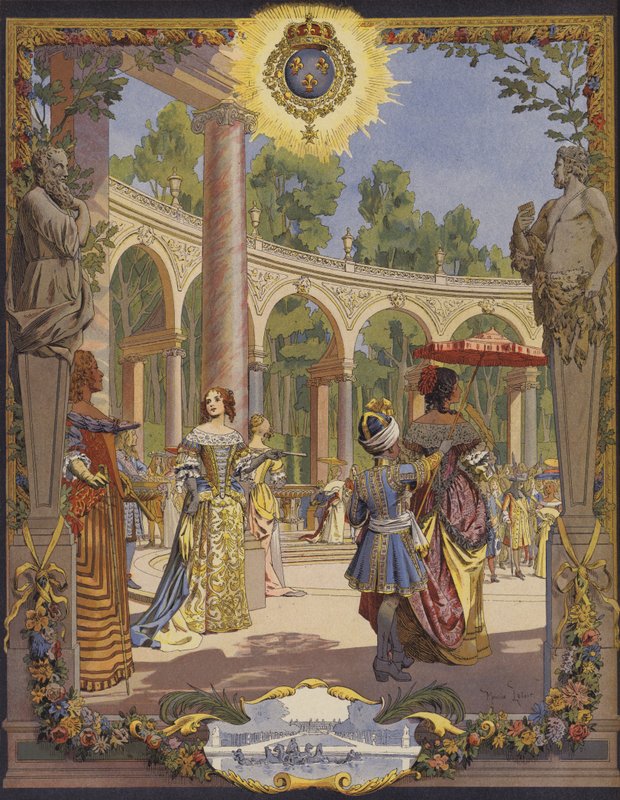 Rei Luís XIV visitando as obras de Versalhes, Le Bosquet De La Colonnade de Maurice Leloir