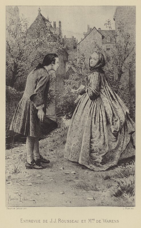 Encontro de Jean-Jacques Rousseau e Madame de Warens (gravura) de Maurice Leloir
