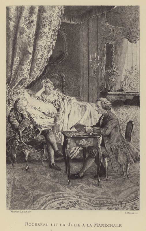 Rousseau lendo seu romance Julie to la Marechale (gravura) de Maurice Leloir
