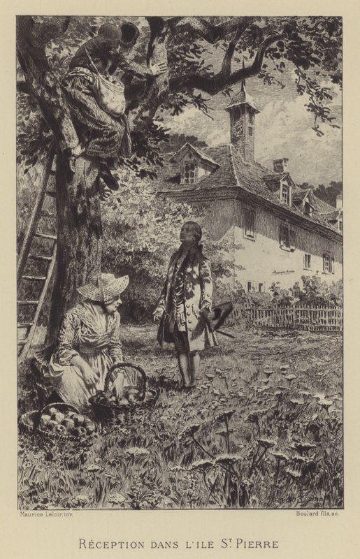 Recepção de Rousseau na Ile St Pierre (gravura) de Maurice Leloir