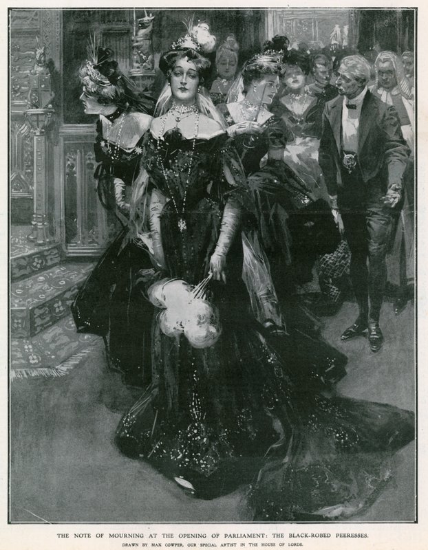 A nota de pesar na abertura do Parlamento: as Peeresses vestidas de negro (litografia) de Max Cowper