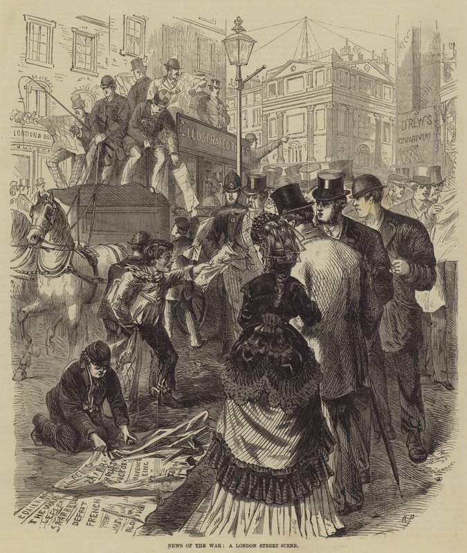 Notícias da guerra, uma cena de rua de Londres de Melton Prior
