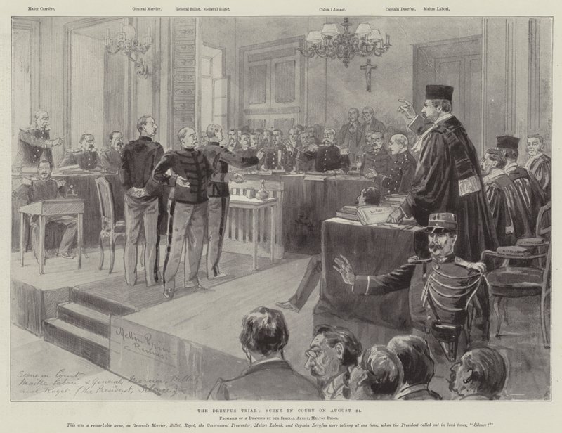 O julgamento de Dreyfus, cena no tribunal em 24 de agosto de Melton Prior