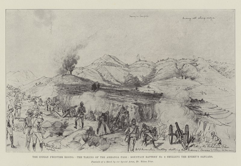 A Ascensão da Fronteira Indiana, a Tomada da Passagem de Arhanga, Bateria de Montanha nº 8 bombardeando os Sangares do Inimigo de Melton Prior
