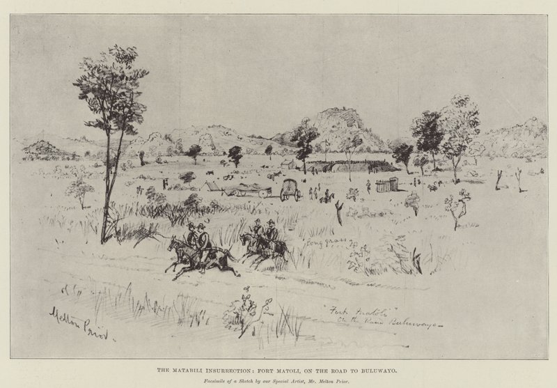 A insurreição Matabili, Fort Matoli, na estrada para Buluwayo de Melton Prior