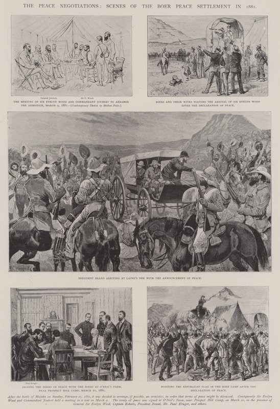 As negociações de paz, cenas do assentamento de paz bôer em 1881 de Melton Prior