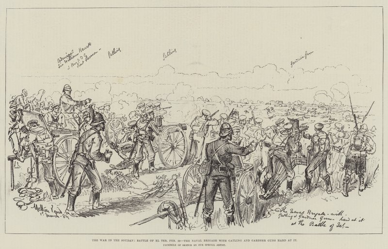 A Guerra no Sudão, Batalha de El Teb, 29 de fevereiro, a Brigada Naval com Gatling e Gardner Guns com força de Melton Prior