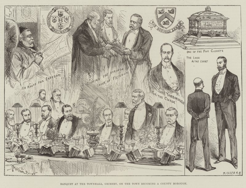 Banquete no Townhall, Grimsby, na cidade, tornando-se um condado de Borough de Melton Prior
