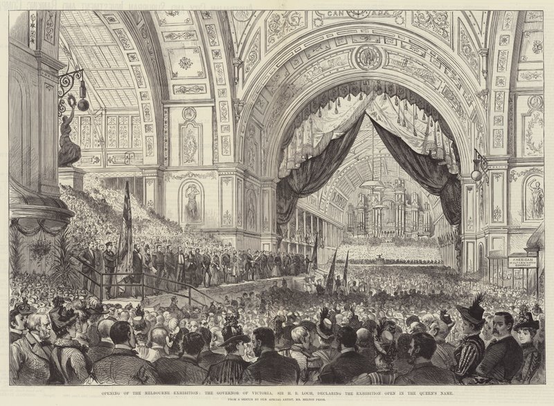 Abertura da Exposição de Melbourne, o Governador de Victoria, Sir HB Loch, declarando a Exposição aberta em Nome da Rainha de Melton Prior