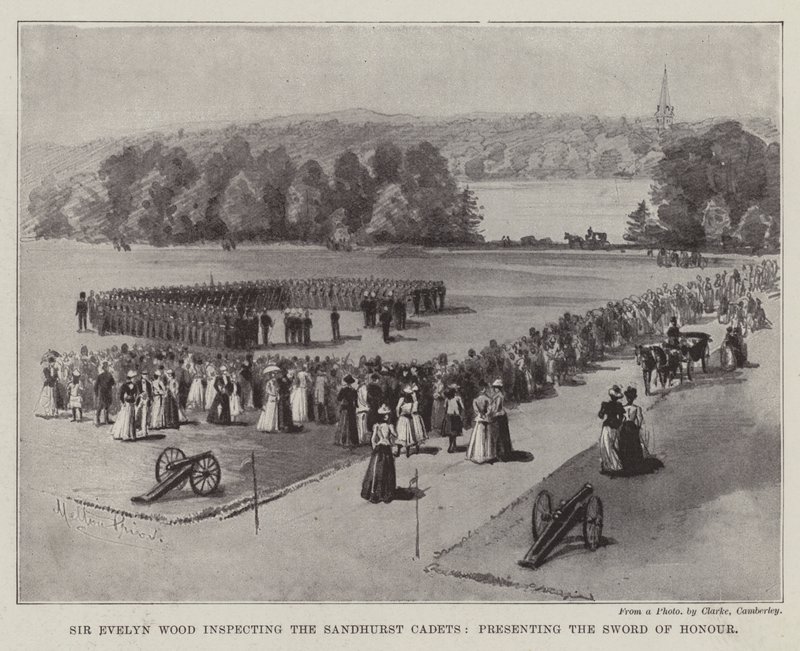Sir Evelyn Wood inspecionando os Sandhurst Cadets, apresentando a Espada de Honra de Melton Prior