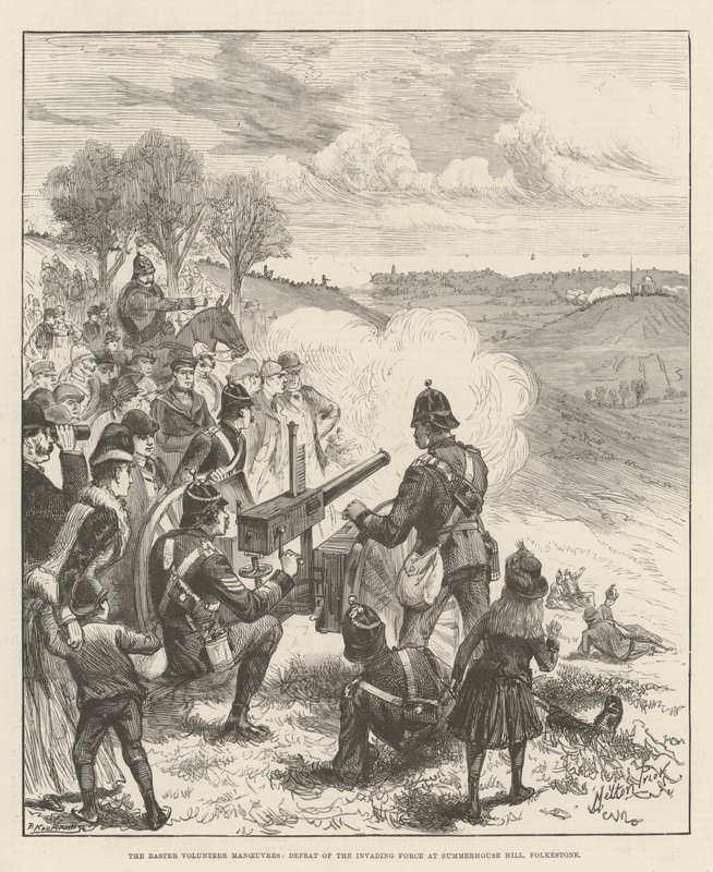 As manobras de voluntários da Páscoa, derrota da força invasora em Summerhouse Hill, Folkestone de Melton Prior
