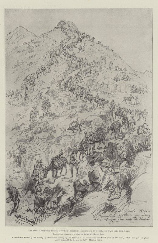 A Ascensão da Fronteira Indiana, Baterias de Montanha descendo a Passagem de Sempagha para o Tirah de Melton Prior