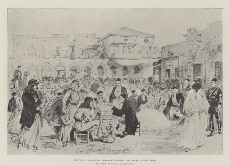 A visita do imperador alemão à Palestina, a Praça do Mercado, Haifa de Melton Prior