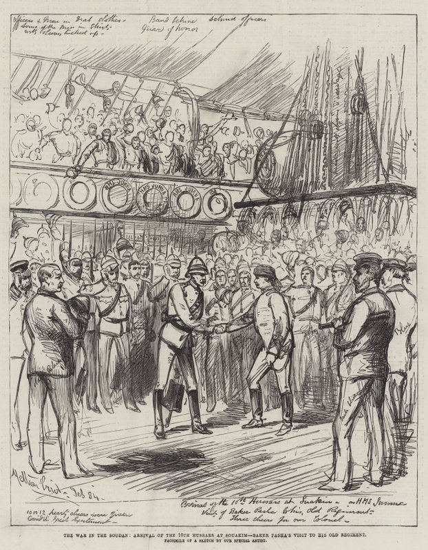 A guerra no Sudão, a chegada dos 10 hussardos em Souakim, a visita de Baker Pasha ao seu antigo regimento de Melton Prior