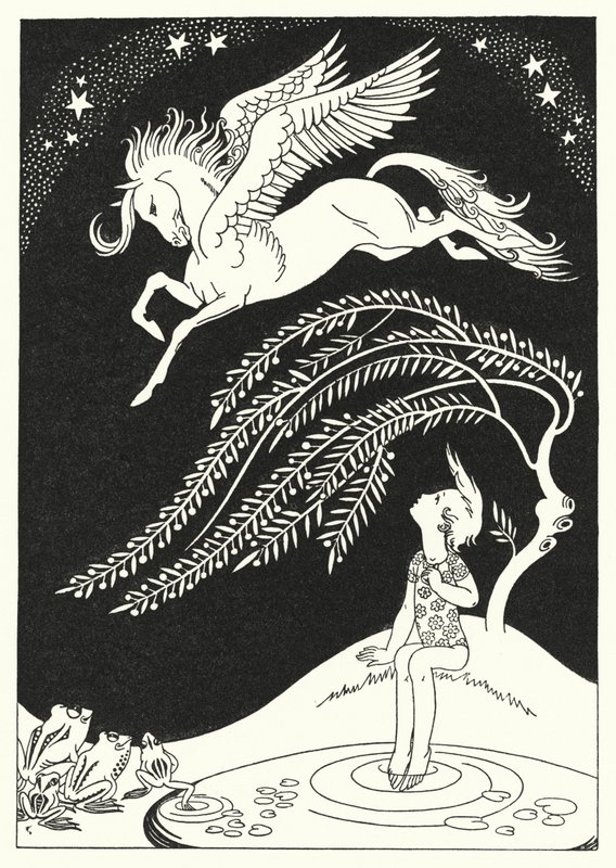 Em direcção a baixo veio Pegasus, em círculos largos (cor litho) de Merlyn Mann