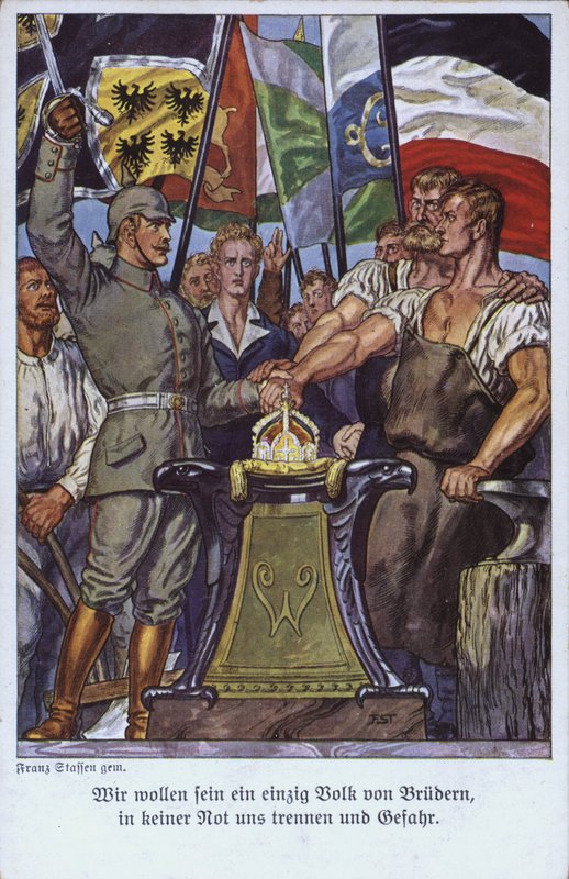 Unidade dos povos alemães, cartão-postal de propaganda (cor litho) de Mesopotamian