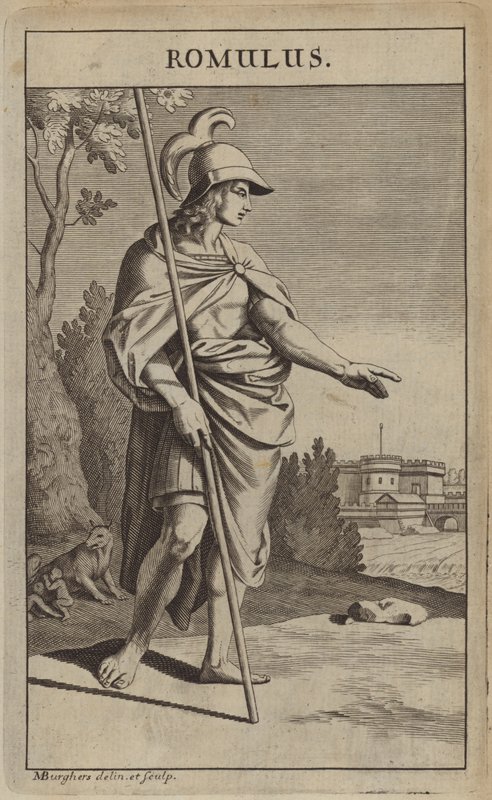 Romulus, um dos fundadores gêmeos míticos de Roma de Michael Burghers