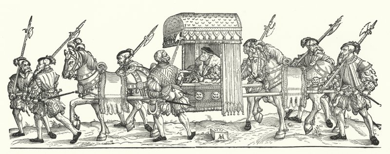Um eleitor alemão viajando de ninhada (gravura) de Michael Ostendorfer