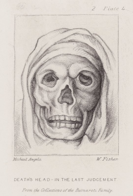 Cabeça de Morte, no Juízo Final (gravura) de Michelangelo (after) Buonarroti