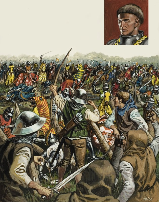 Batalha de Agincourt, 25 de outubro de 1415 (guache sobre papel) de Mike (20th century) White