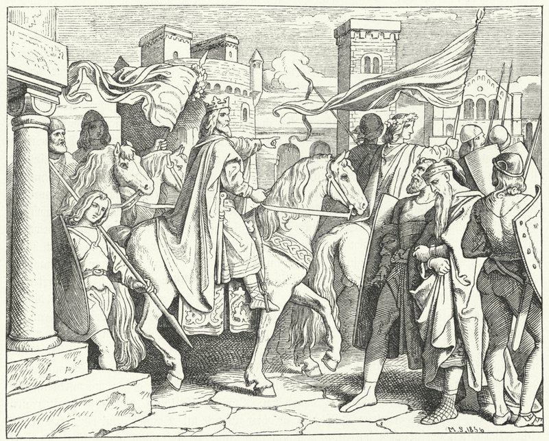 Carlos Magno entrando em Pavia, 774 (gravura) de Moritz Ludwig von Schwind