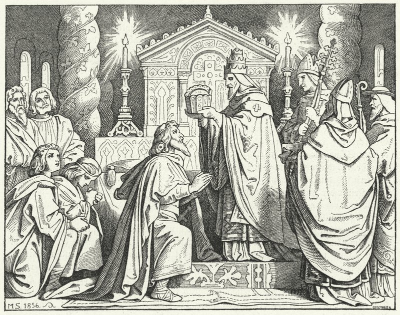 Coroação de Carlos Magno como Santo Imperador Romano, 800 (gravura) de Moritz Ludwig von Schwind