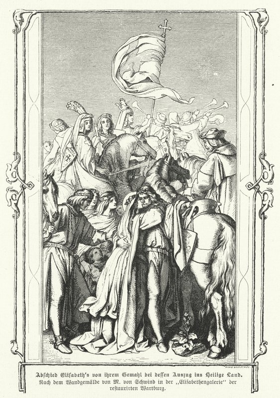 Santa Isabel da Hungria despedindo-se de seu marido, Luís IV, Landgrave da Turíngia, ao partir para a Sexta Cruzada de Moritz Ludwig von Schwind