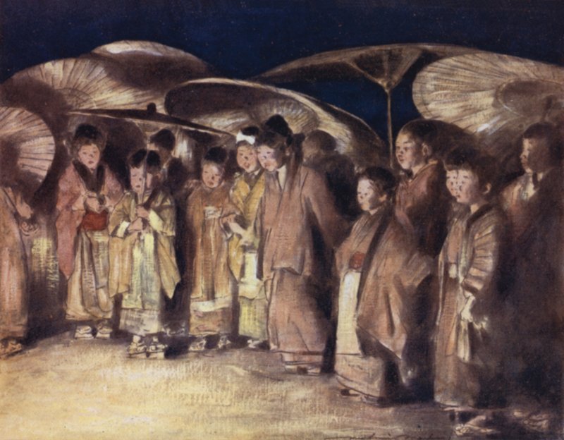 Uma cena de rua, Kioto de Mortimer Ludington Menpes