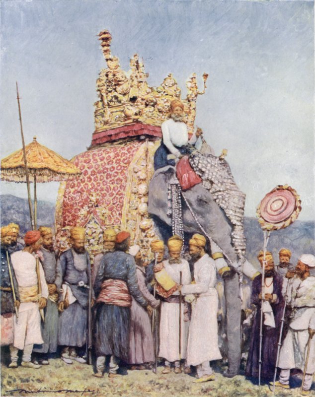 Um elefante e retentores de Bikanir de Mortimer Ludington Menpes