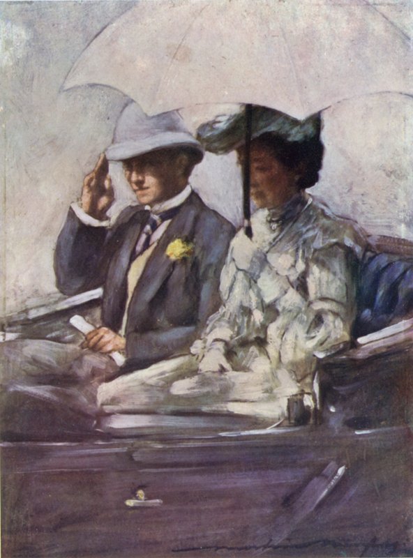 Lord Curzon e a duquesa de Connaught em seu caminho para os retentores "Show de Mortimer Ludington Menpes