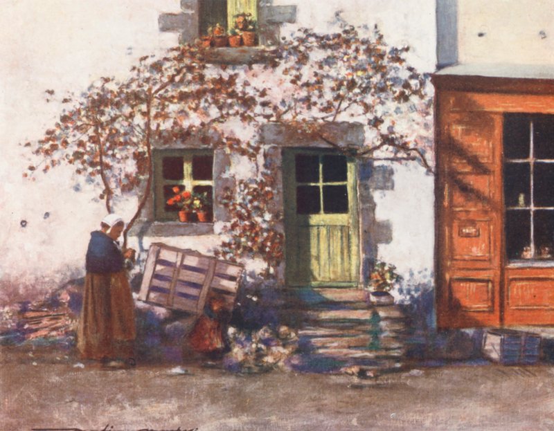 Uma casa de campo em Rochefort-en-Terre (litografia a cores) de Mortimer Ludington Menpes